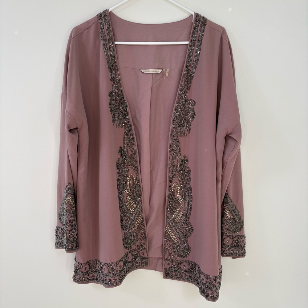 Soft Surroundings Beaded Blazer Jacket Mauve Mother of Bride Groom Party Large